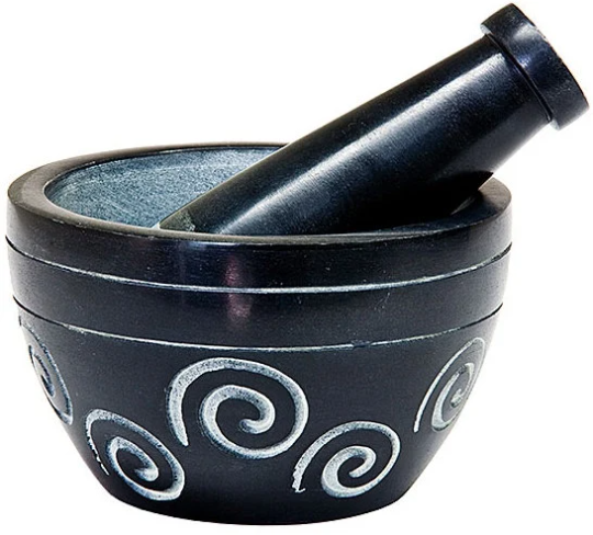 Black Soapstone Spiral Mortar & Pestle 4"D, 2.5"H